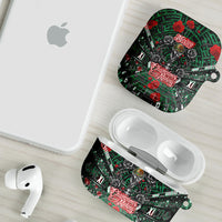 Mexico Football Golden Eagle Champions AirPods Case Aztec Geometric Pattern Red Rose