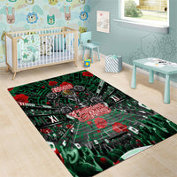 Mexico Football Golden Eagle Champions Area Rug Aztec Geometric Pattern Red Rose