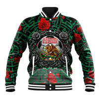 Mexico Football Golden Eagle Champions Baseball Jacket Aztec Geometric Pattern Red Rose