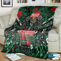 Mexico Football Golden Eagle Champions Blanket Aztec Geometric Pattern Red Rose