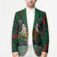Mexico Football Golden Eagle Champions Blazer Aztec Geometric Pattern Red Rose
