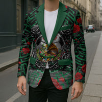 Mexico Football Golden Eagle Champions Blazer Aztec Geometric Pattern Red Rose