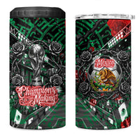Mexico Football Golden Eagle Champions 4 in 1 Can Cooler Tumbler Aztec Geometric Pattern Red Rose