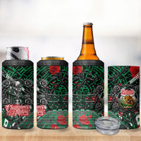 Mexico Football Golden Eagle Champions 4 in 1 Can Cooler Tumbler Aztec Geometric Pattern Red Rose
