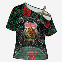 Mexico Football Golden Eagle Champions Cross Shoulder Shirt Aztec Geometric Pattern Red Rose