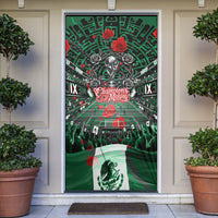 Mexico Football Golden Eagle Champions Door Cover Aztec Geometric Pattern Red Rose
