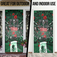 Mexico Football Golden Eagle Champions Door Cover Aztec Geometric Pattern Red Rose