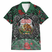 Mexico Football Golden Eagle Champions Hawaiian Shirt Aztec Geometric Pattern Red Rose