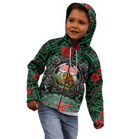 Mexico Football Golden Eagle Champions Kid Hoodie Aztec Geometric Pattern Red Rose