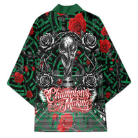Mexico Football Golden Eagle Champions Kimono Aztec Geometric Pattern Red Rose