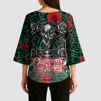 Mexico Football Golden Eagle Champions Kimono Sleeve Blouse Aztec Geometric Pattern Red Rose