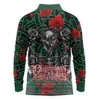 Mexico Football Golden Eagle Champions Long Sleeve Polo Shirt Aztec Geometric Pattern Red Rose