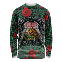 Mexico Football Golden Eagle Champions Long Sleeve Shirt Aztec Geometric Pattern Red Rose