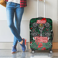 Mexico Football Golden Eagle Champions Luggage Cover Aztec Geometric Pattern Red Rose