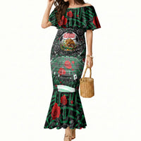 Mexico Football Golden Eagle Champions Mermaid Dress Aztec Geometric Pattern Red Rose