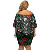 Mexico Football Golden Eagle Champions Off Shoulder Short Dress Aztec Geometric Pattern Red Rose