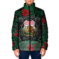 Mexico Football Golden Eagle Champions Padded Jacket Aztec Geometric Pattern Red Rose