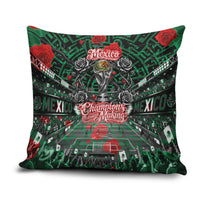 Mexico Football Golden Eagle Champions Pillow Cover Aztec Geometric Pattern Red Rose