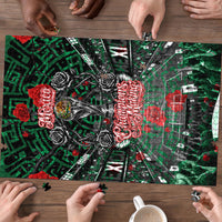 Mexico Football Golden Eagle Champions Puzzle Aztec Geometric Pattern Red Rose