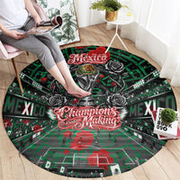Mexico Football Golden Eagle Champions Round Carpet Aztec Geometric Pattern Red Rose