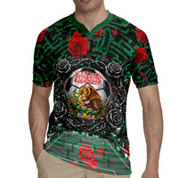 Mexico Football Golden Eagle Champions Rugby Jersey Aztec Geometric Pattern Red Rose