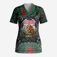Mexico Football Golden Eagle Champions Scrub Top Aztec Geometric Pattern Red Rose