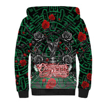 Mexico Football Golden Eagle Champions Sherpa Hoodie Aztec Geometric Pattern Red Rose