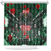 Mexico Football Golden Eagle Champions Shower Curtain Aztec Geometric Pattern Red Rose