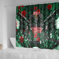Mexico Football Golden Eagle Champions Shower Curtain Aztec Geometric Pattern Red Rose