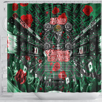 Mexico Football Golden Eagle Champions Shower Curtain Aztec Geometric Pattern Red Rose