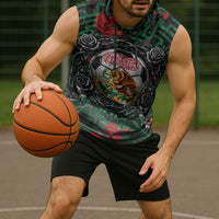 Mexico Football Golden Eagle Champions Sleeveless Hoodie Aztec Geometric Pattern Red Rose