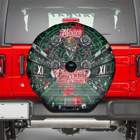 Mexico Football Golden Eagle Champions Spare Tire Cover Aztec Geometric Pattern Red Rose