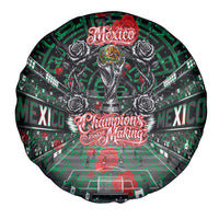 Mexico Football Golden Eagle Champions Spare Tire Cover Aztec Geometric Pattern Red Rose