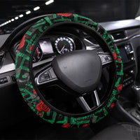 Mexico Football Golden Eagle Champions Steering Wheel Cover Aztec Geometric Pattern Red Rose