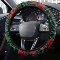 Mexico Football Golden Eagle Champions Steering Wheel Cover Aztec Geometric Pattern Red Rose