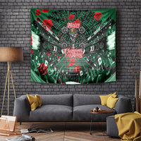 Mexico Football Golden Eagle Champions Tapestry Aztec Geometric Pattern Red Rose