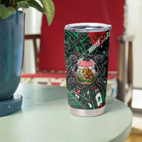 Mexico Football Golden Eagle Champions Tumbler Cup Aztec Geometric Pattern Red Rose
