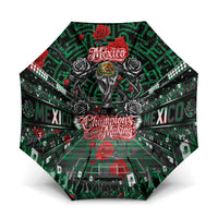 Mexico Football Golden Eagle Champions Umbrella Aztec Geometric Pattern Red Rose