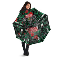 Mexico Football Golden Eagle Champions Umbrella Aztec Geometric Pattern Red Rose