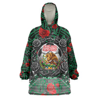 Mexico Football Golden Eagle Champions Wearable Blanket Hoodie Aztec Geometric Pattern Red Rose