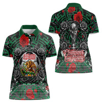 Mexico Football Golden Eagle Champions Women Polo Shirt Aztec Geometric Pattern Red Rose