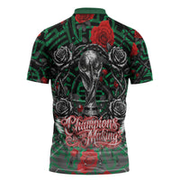 Mexico Football Golden Eagle Champions Zipper Polo Shirt Aztec Geometric Pattern Red Rose