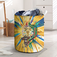 Personalized Mexico Football Victoria Sugar Skull Laundry Basket Dia De Los Muertos Cultural Art Sunburst