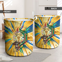 Personalized Mexico Football Victoria Sugar Skull Laundry Basket Dia De Los Muertos Cultural Art Sunburst