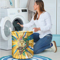 Personalized Mexico Football Victoria Sugar Skull Laundry Basket Dia De Los Muertos Cultural Art Sunburst