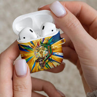 Personalized Mexico Football Victoria Sugar Skull AirPods Case Dia De Los Muertos Cultural Art Sunburst