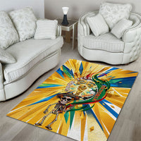 Personalized Mexico Football Victoria Sugar Skull Area Rug Dia De Los Muertos Cultural Art Sunburst