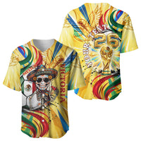 Personalized Mexico Football Victoria Sugar Skull Baseball Jersey Dia De Los Muertos Cultural Art Sunburst