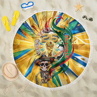 Personalized Mexico Football Victoria Sugar Skull Beach Blanket Dia De Los Muertos Cultural Art Sunburst