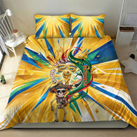 Personalized Mexico Football Victoria Sugar Skull Bedding Set Dia De Los Muertos Cultural Art Sunburst